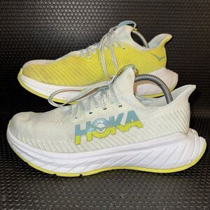 Hoka One One Carbon X 3 White Neon Yellow Athletic Running Shoes Women Size 9.5B